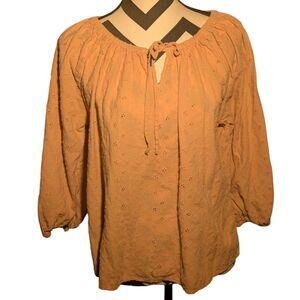 Joie Women's Eyelet Peasant Top with Tie Neck - Size L